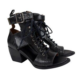 Chloe Rylee Open-Toe Lace Up Ankle Boots Size 39.5 Cut-Out Python-Effect Leather